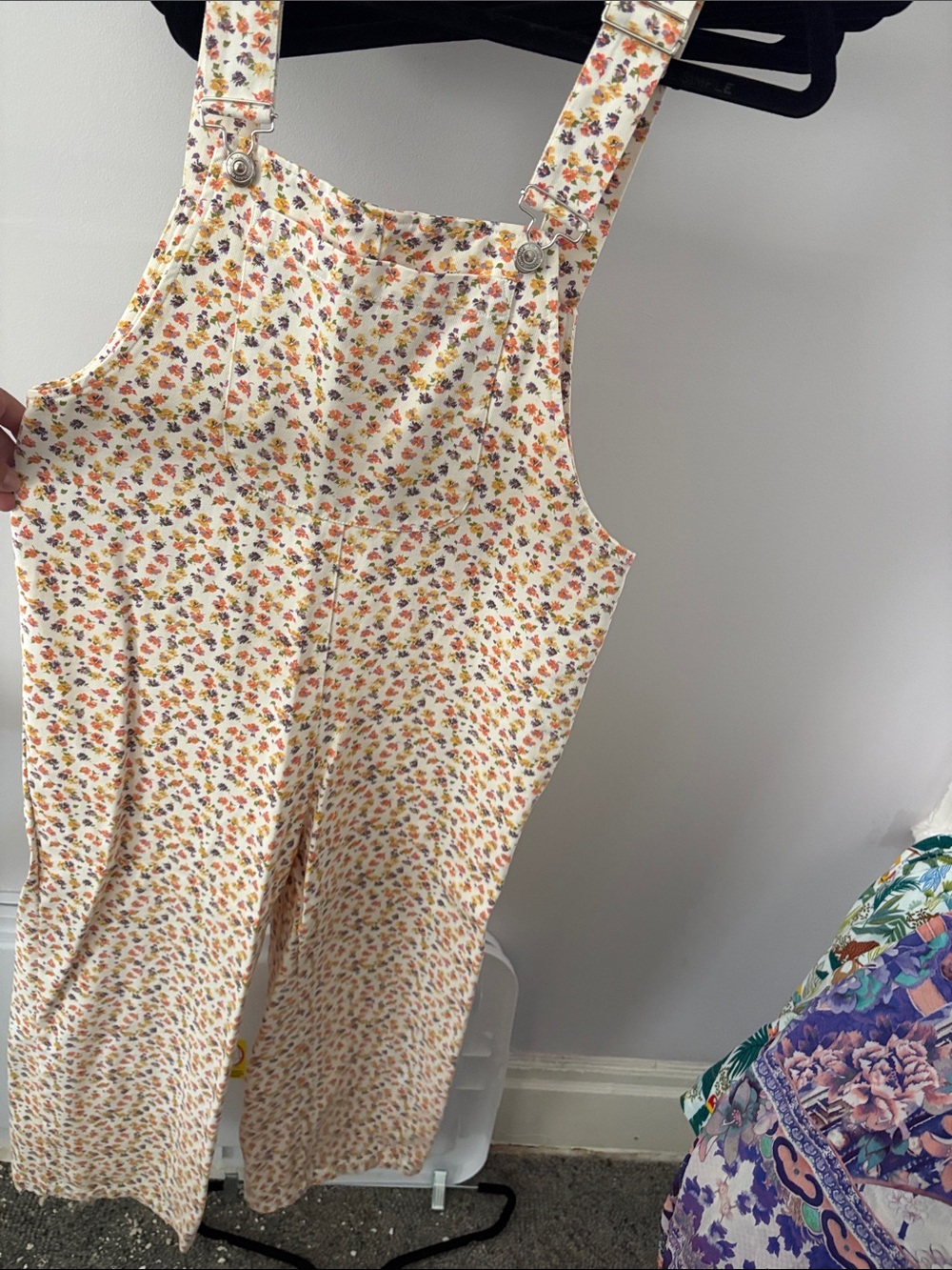 Zara Cream Floral Dungaree Jumpsuit